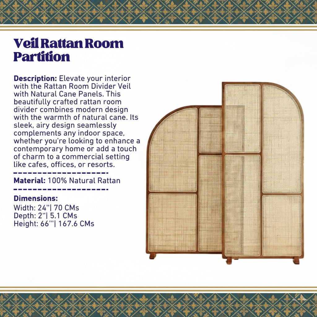 Rattan Room Divider Veil with Natural Cane Panels (Per Panel)