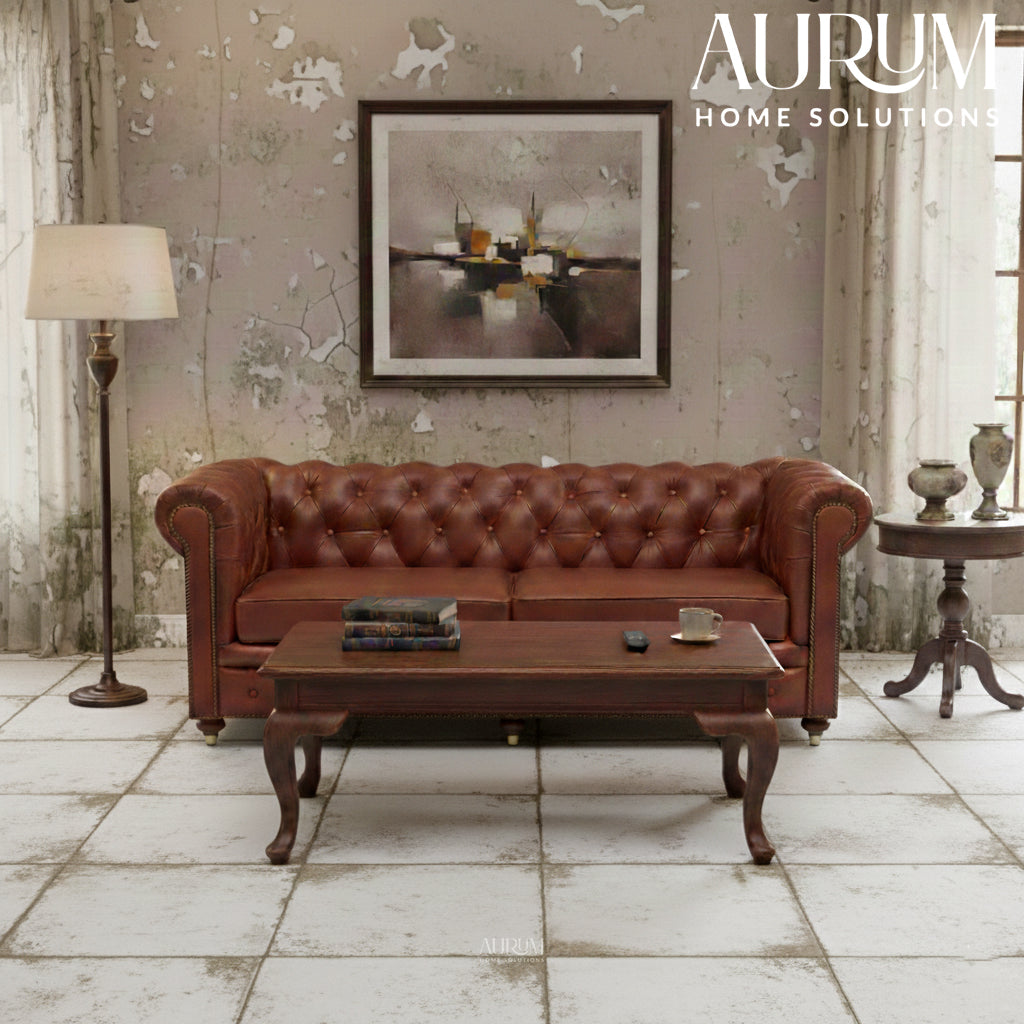 Brand New Luxury Brown Leather Chesterfield 3-Seater Sofa