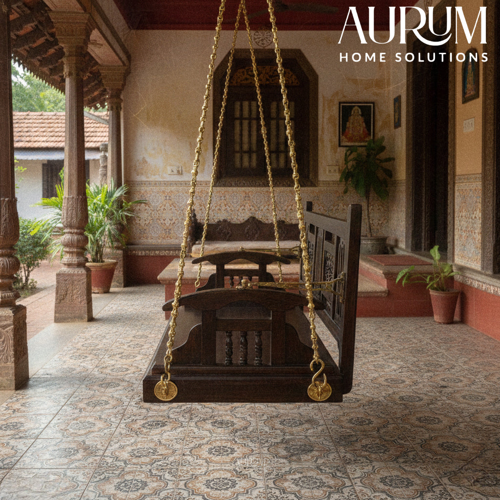 Dual-Sided Backrest Teakwood Swing