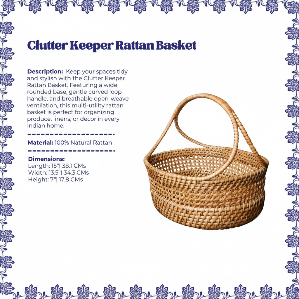 Clutter Keeper - Wide Loop‑Handle Rattan Storage Basket