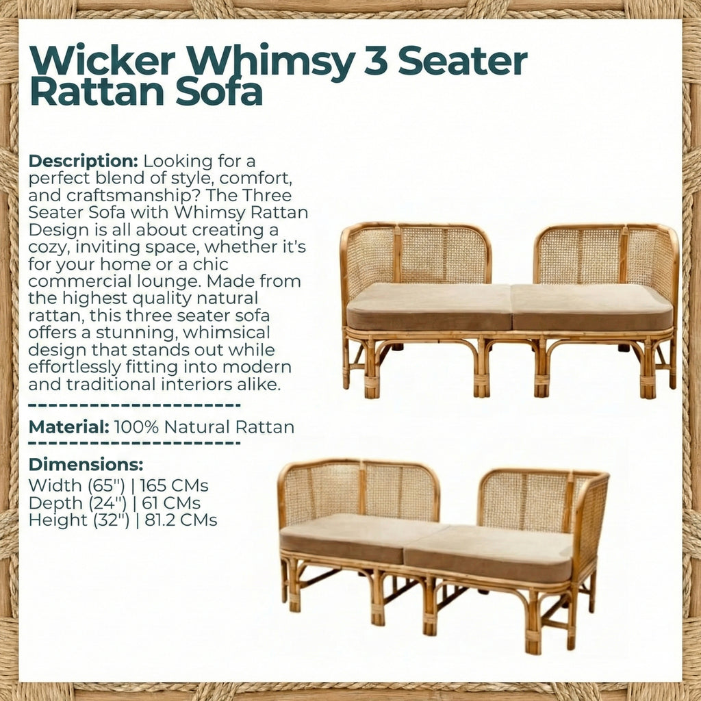 Three Seater Sofa with Whimsy Rattan Design