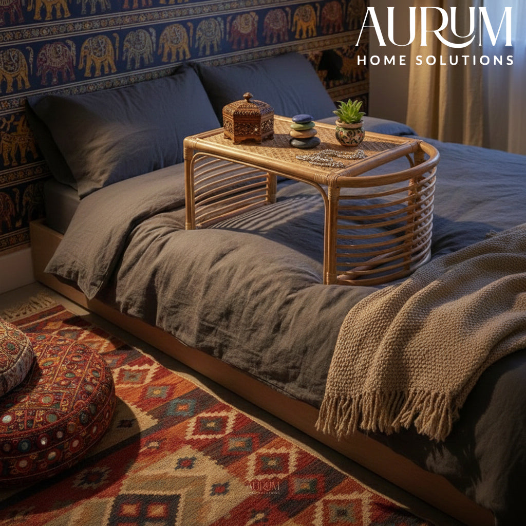 Bed Study Table with Blissful Rattan Design