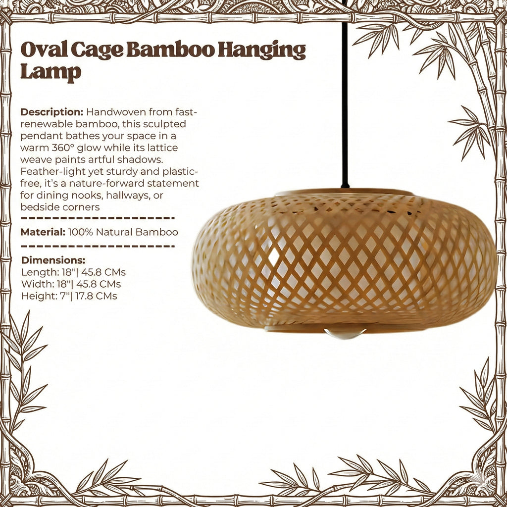 Oval Cage Bamboo Hanging Lamp - Open Lattice Cane