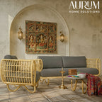 Cane Sofa Set with Curved Rattan Design for Indoor & Outdoor