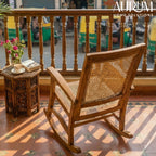 Rocking Teak Wood and Wicker Armchair
