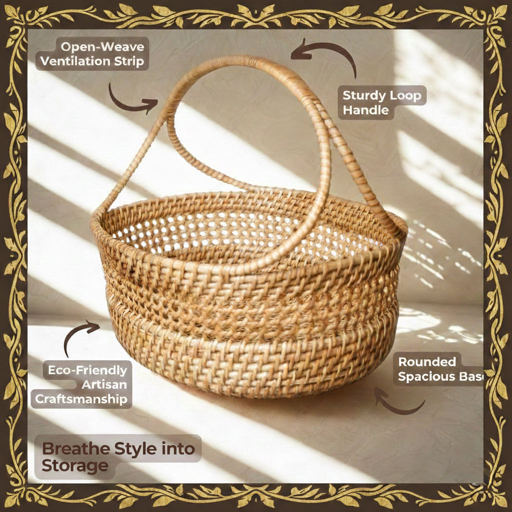 Clutter Keeper - Wide Loop‑Handle Rattan Storage Basket