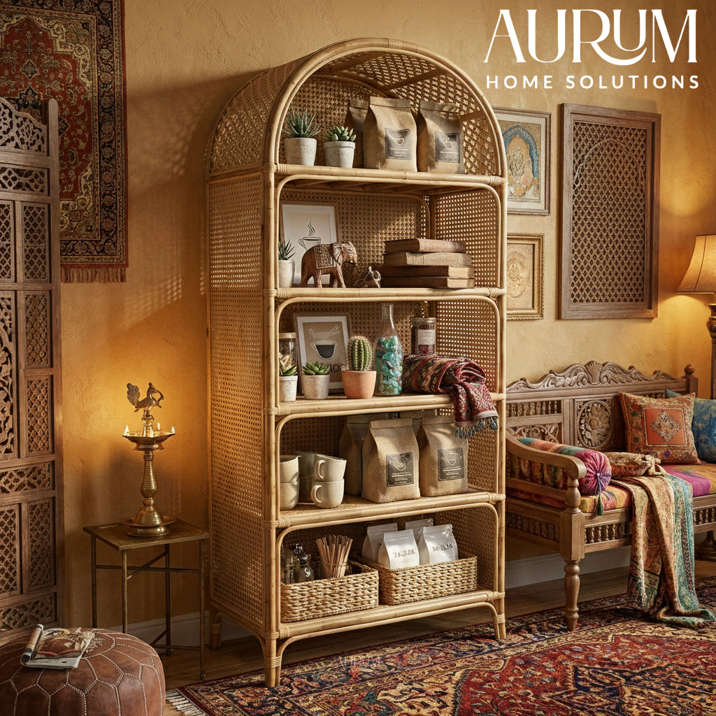 Storage Rack with Weave Wonder Natural Rattan Shelves