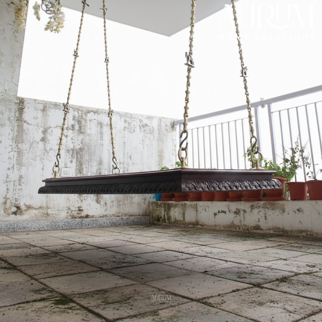 Carved Edge Teakwood Plank Swing