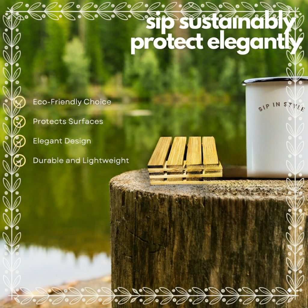 Coaster Set Mug Mate with Bamboo Design for Homes (Set of 4)