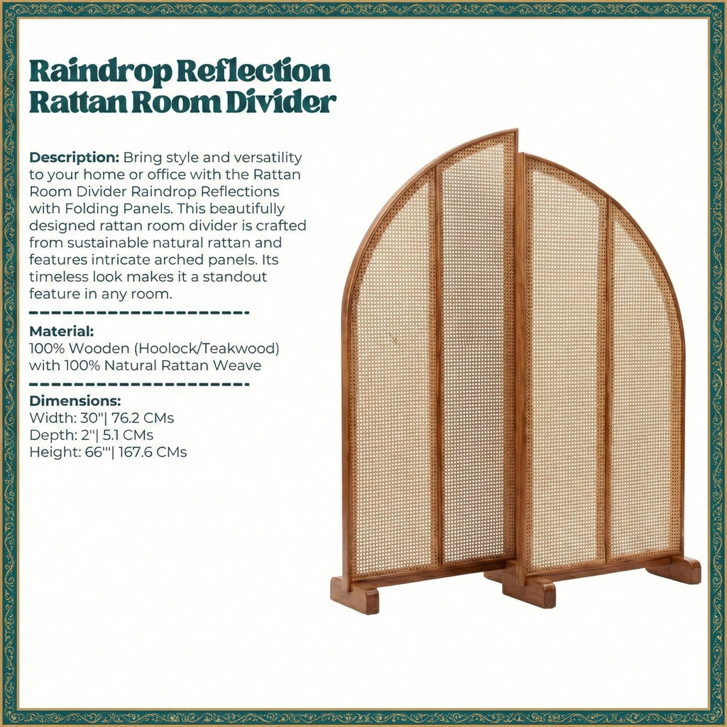 Rattan Room Divider Raindrop Reflections with Folding Panels (Per Panel)