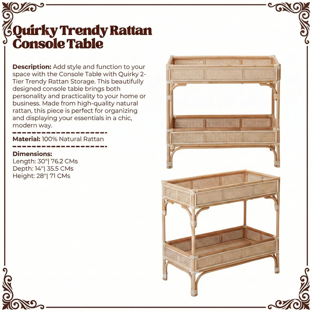 Console Table with Quirky 2-Tier Trendy Rattan Storage