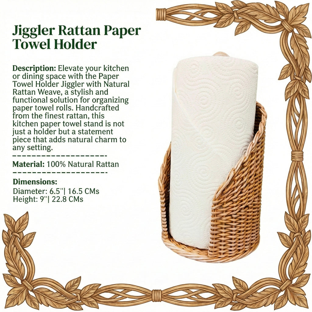 Paper Towel Holder Jiggler with Natural Rattan Weave