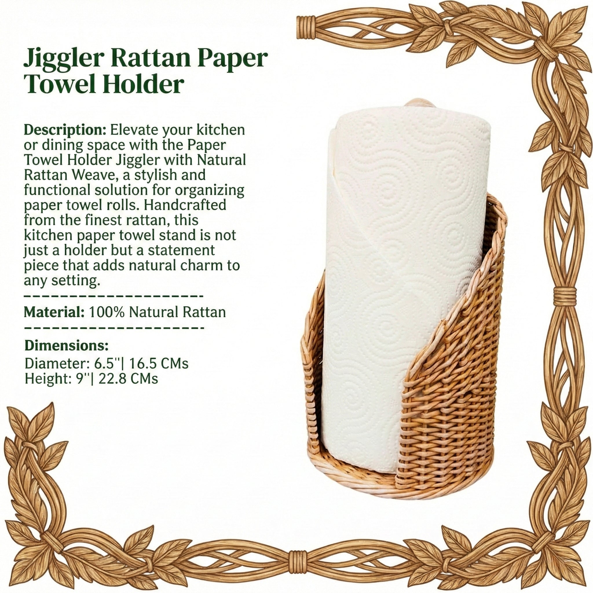 Paper Towel Holder Jiggler with Natural Rattan Weave