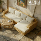 Cane Sofa Set with L Shaped Rattan Design for Indoors