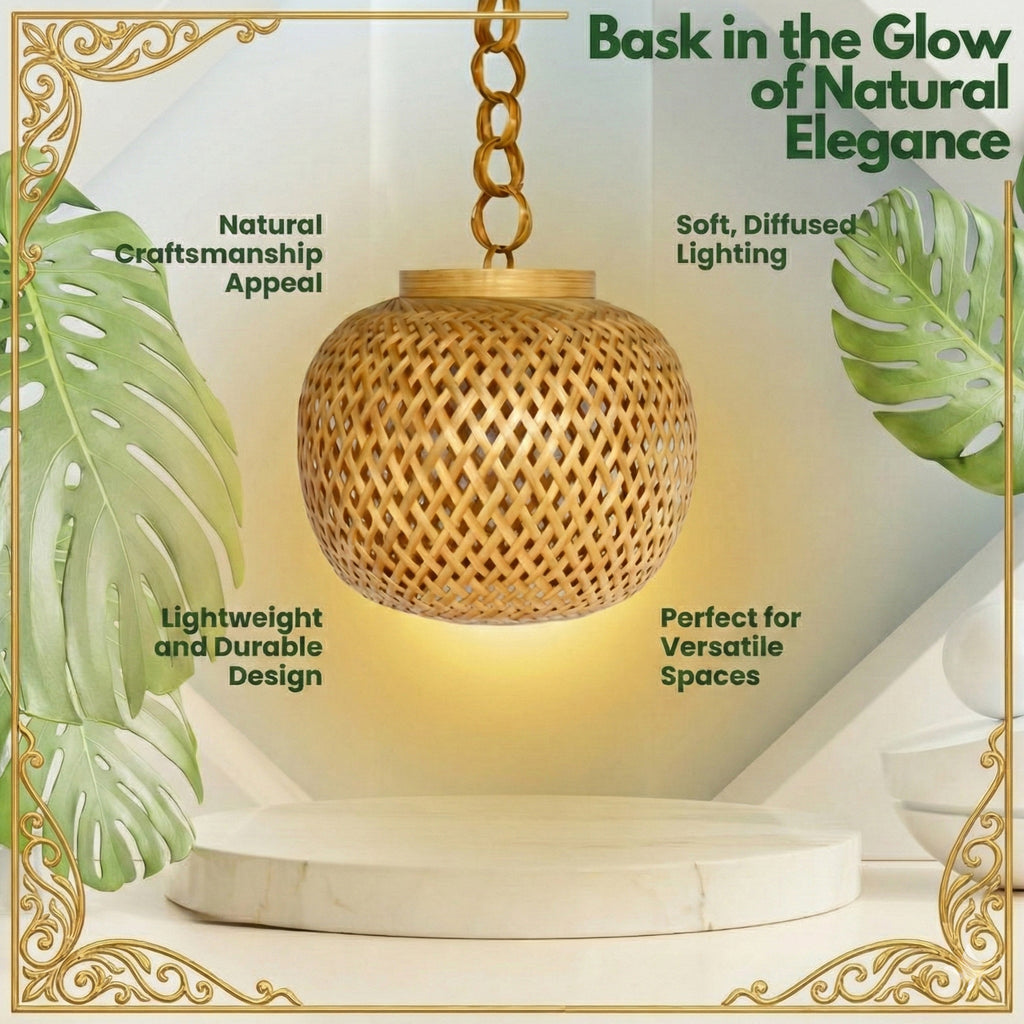 Bamboo Hanging Lamp with Modern Woven Round Shade