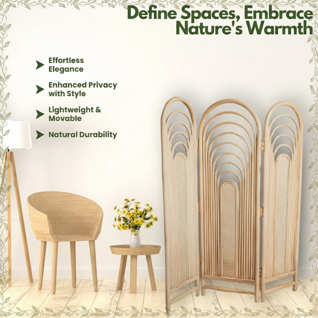 Serene Rattan Room Divider with Folding Panels