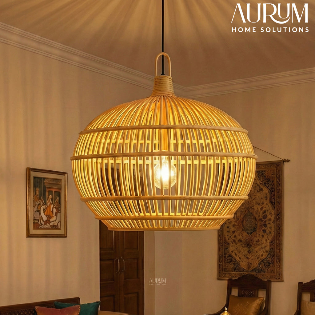 Cane Hanging Lamp with Orb Cane Design