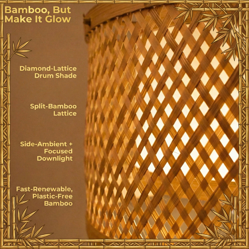 Minimal Nest Bamboo Hanging Lamp - Diamond Lattice Drum