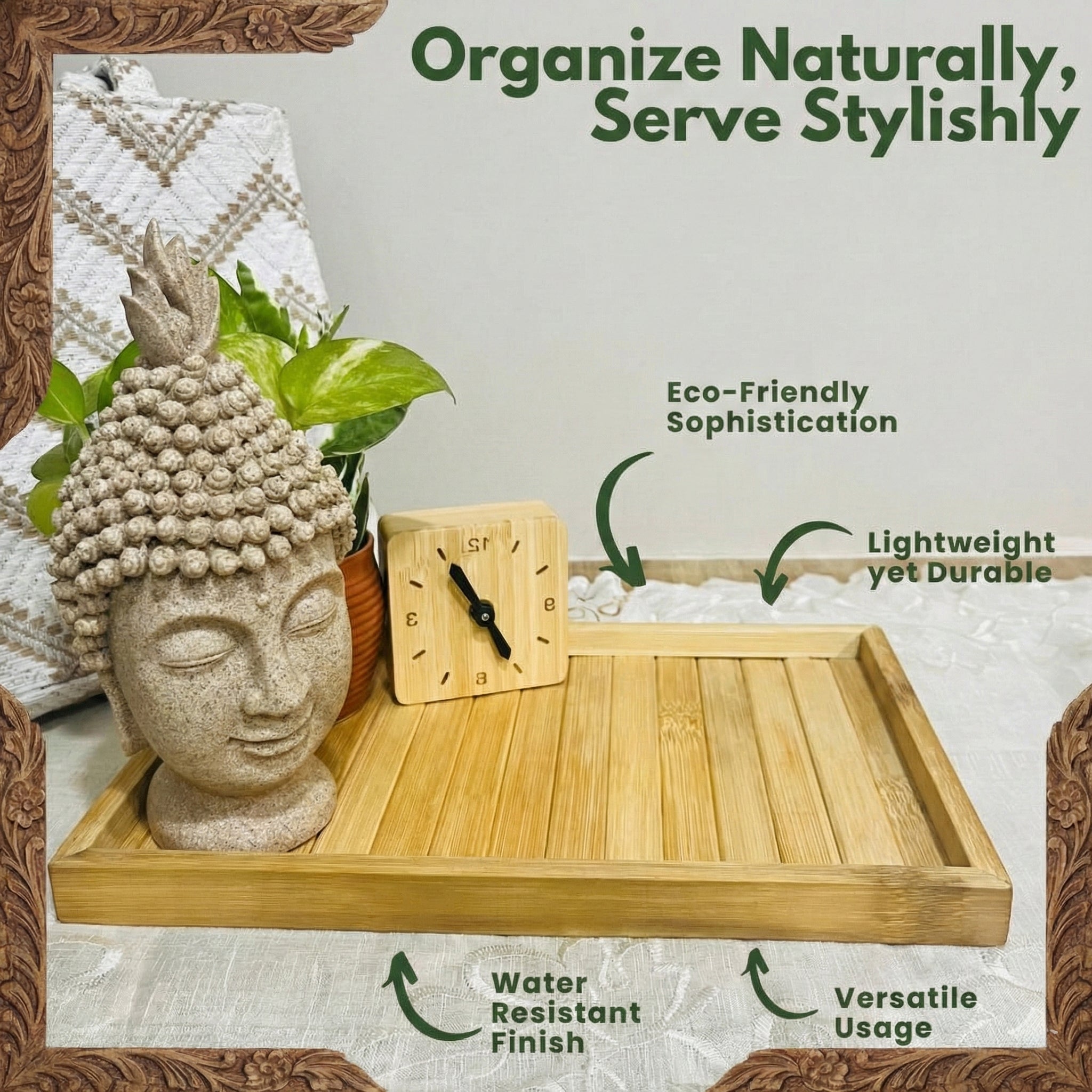 Serving Tray with Handles | Tranquil Bamboo Organizer & Decor Classic