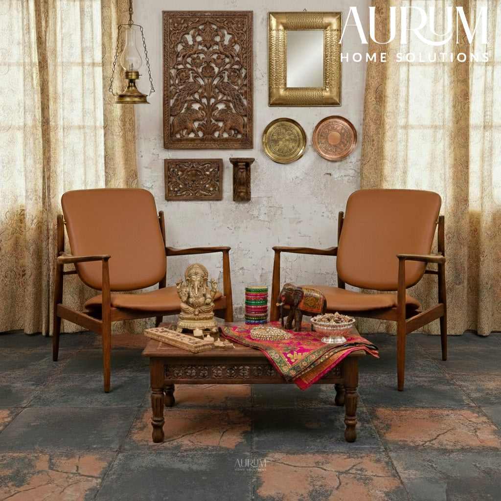 Handcrafted Teakwood Leatherette Chair
