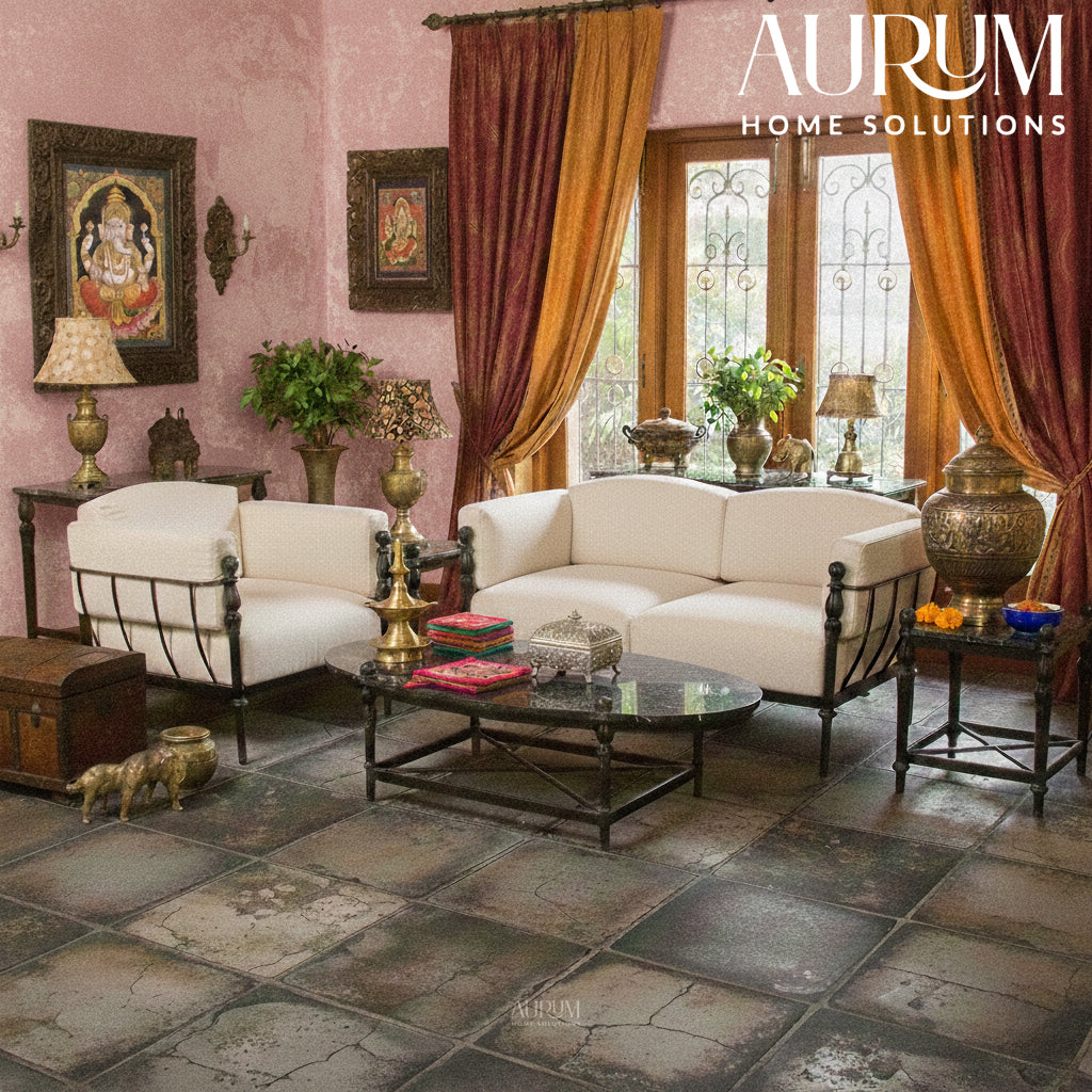 Regal Iron and Marble Living Room Furniture Set