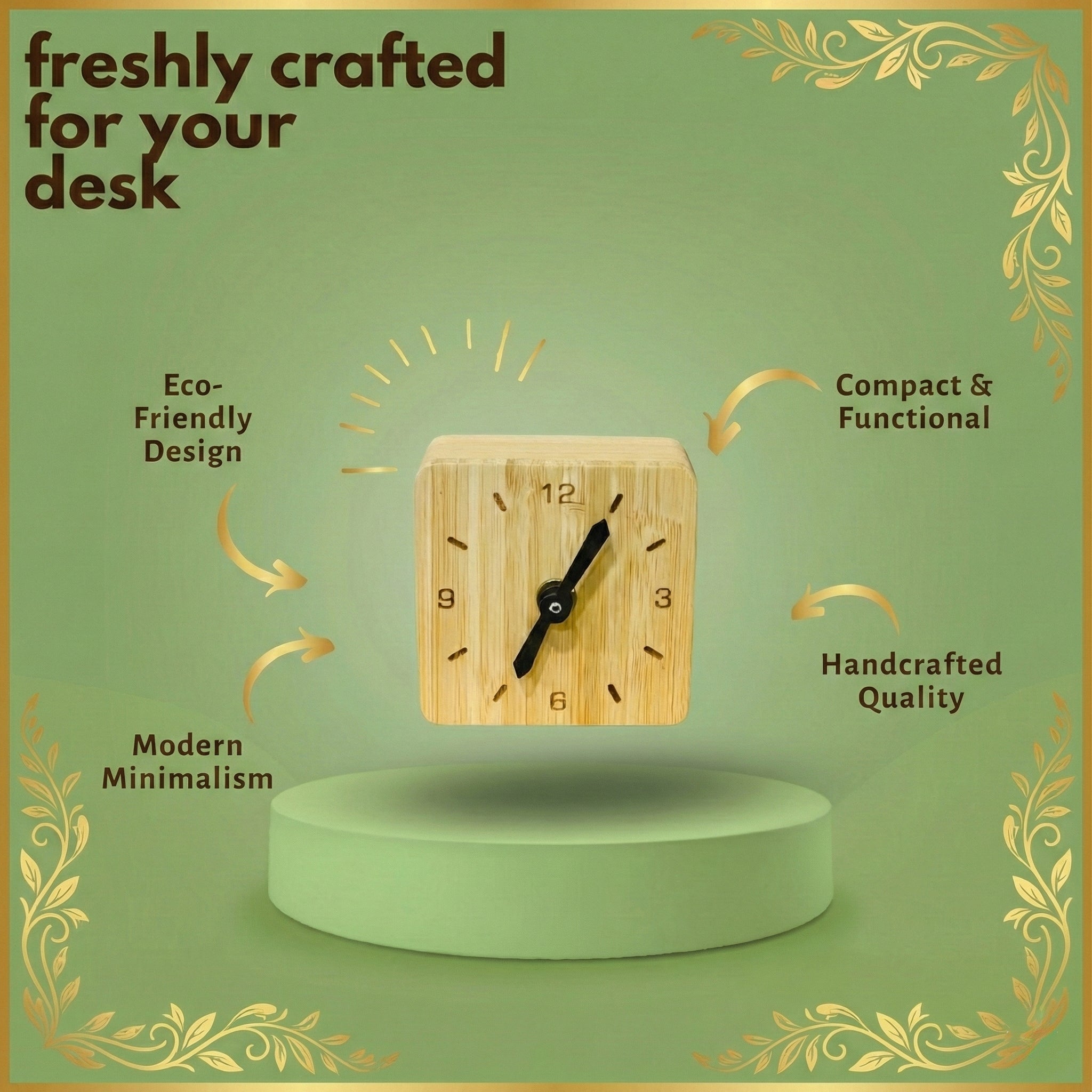Table Clock Bamboo Desk Timepiece | Minimalist Decor