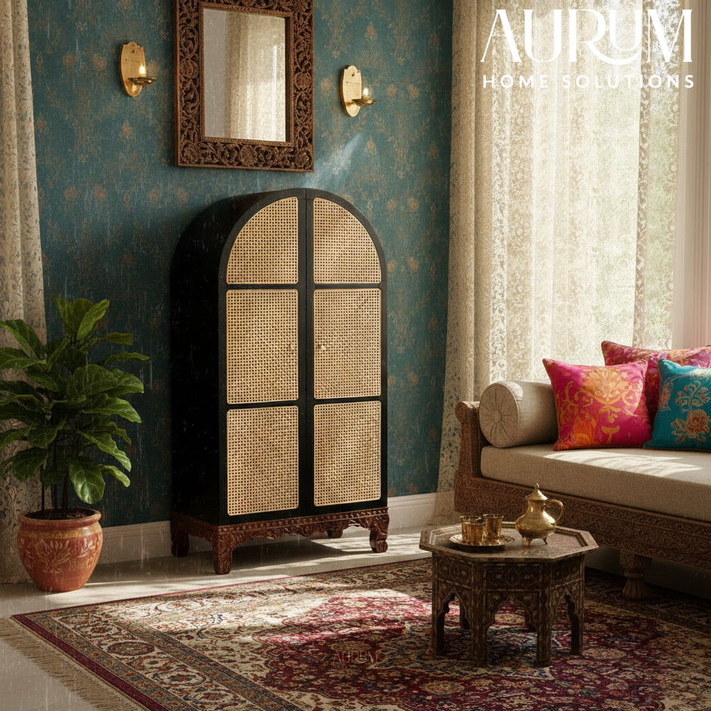 Victorian Rattan Wardrobe In Black