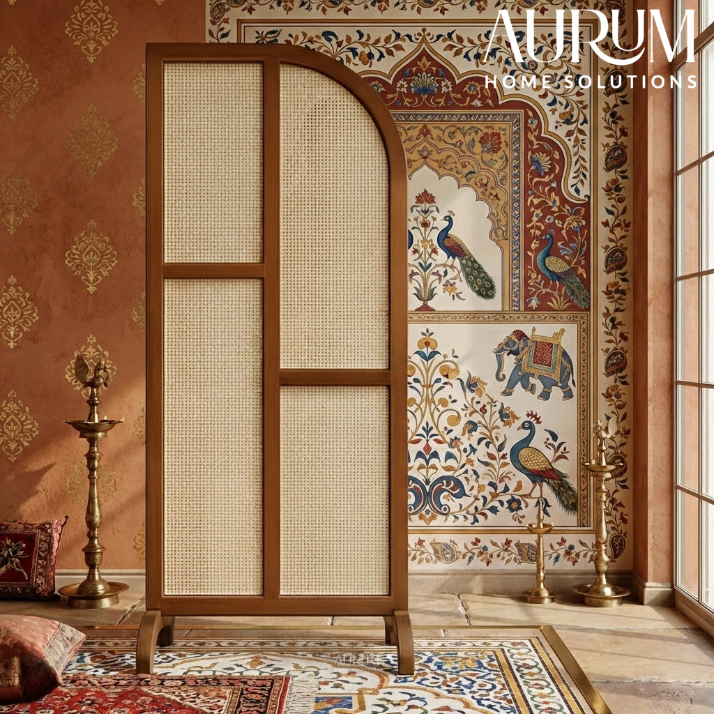 Rattan Room Divider Veil with Natural Cane Panels (Per Panel)