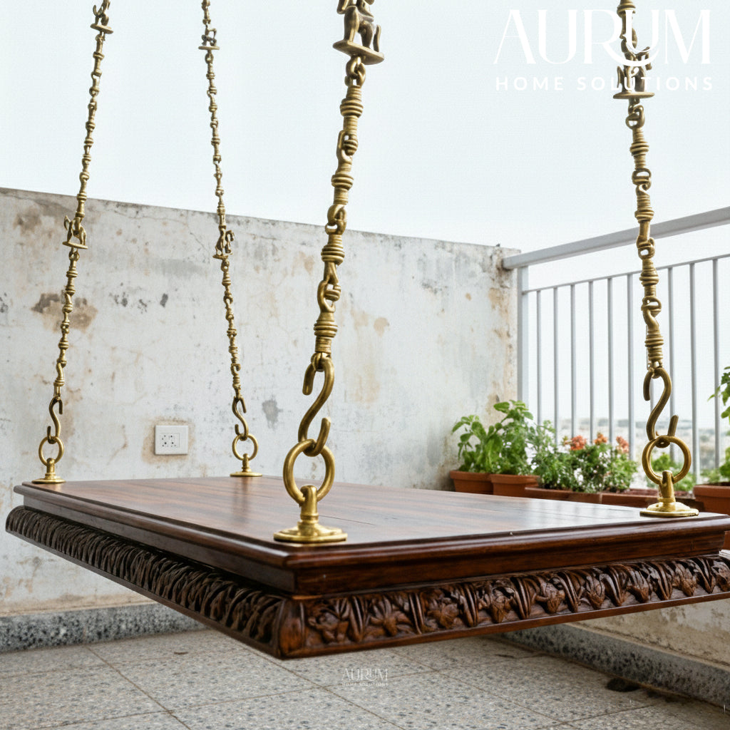 Carved Edge Teakwood Plank Swing