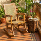 Rocking Teak Wood and Wicker Armchair