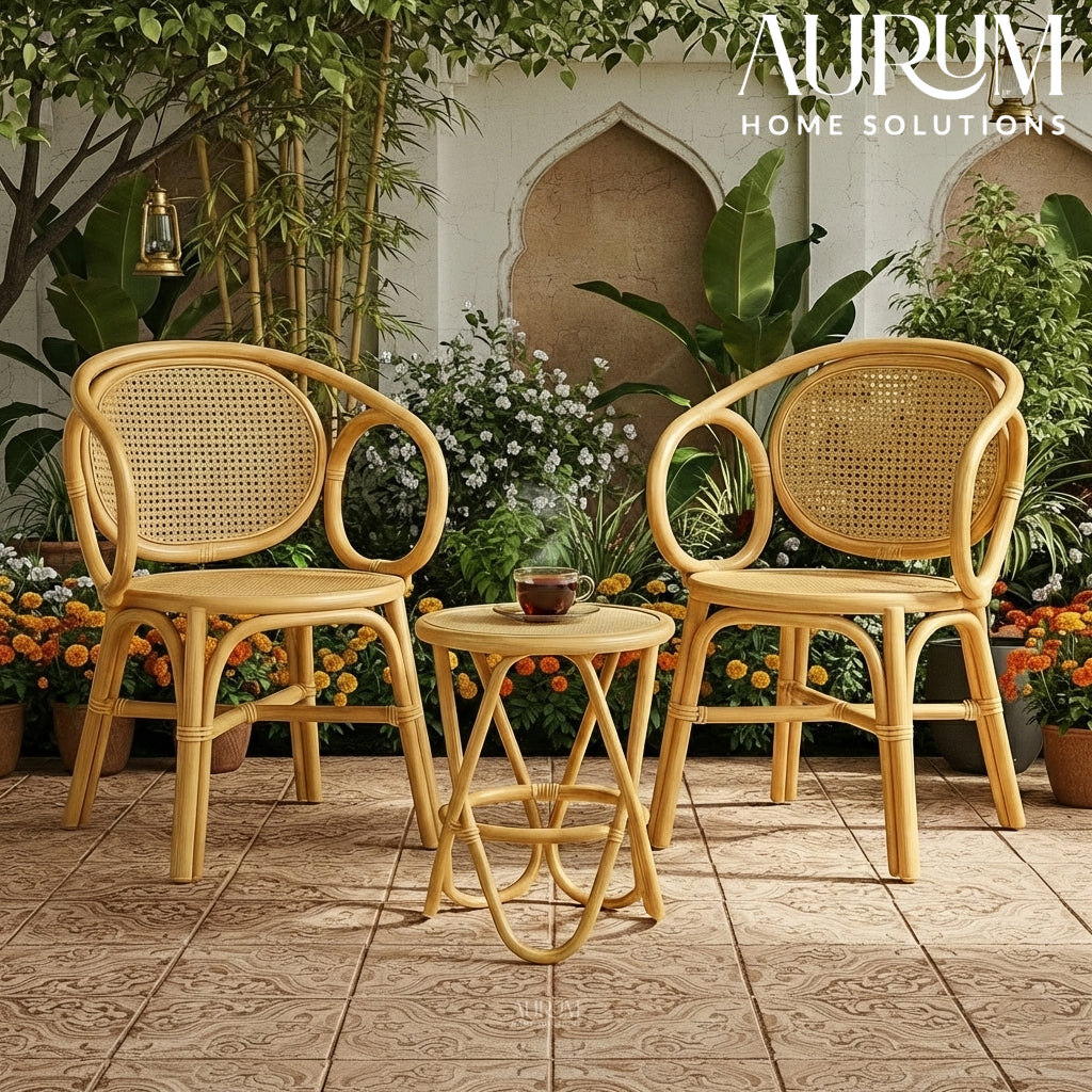 Outdoor Seating for Balcon | Sunbeam Handwoven Outdoor Seating for Balcony & Garden- Rattan Patio Set |