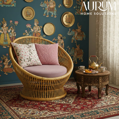 Single Round Sofa Retreat in Natural Rattan for Indoor & Outdoor