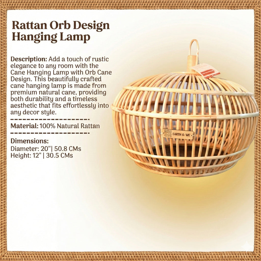 Cane Hanging Lamp with Orb Cane Design
