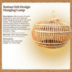 Cane Hanging Lamp with Orb Cane Design