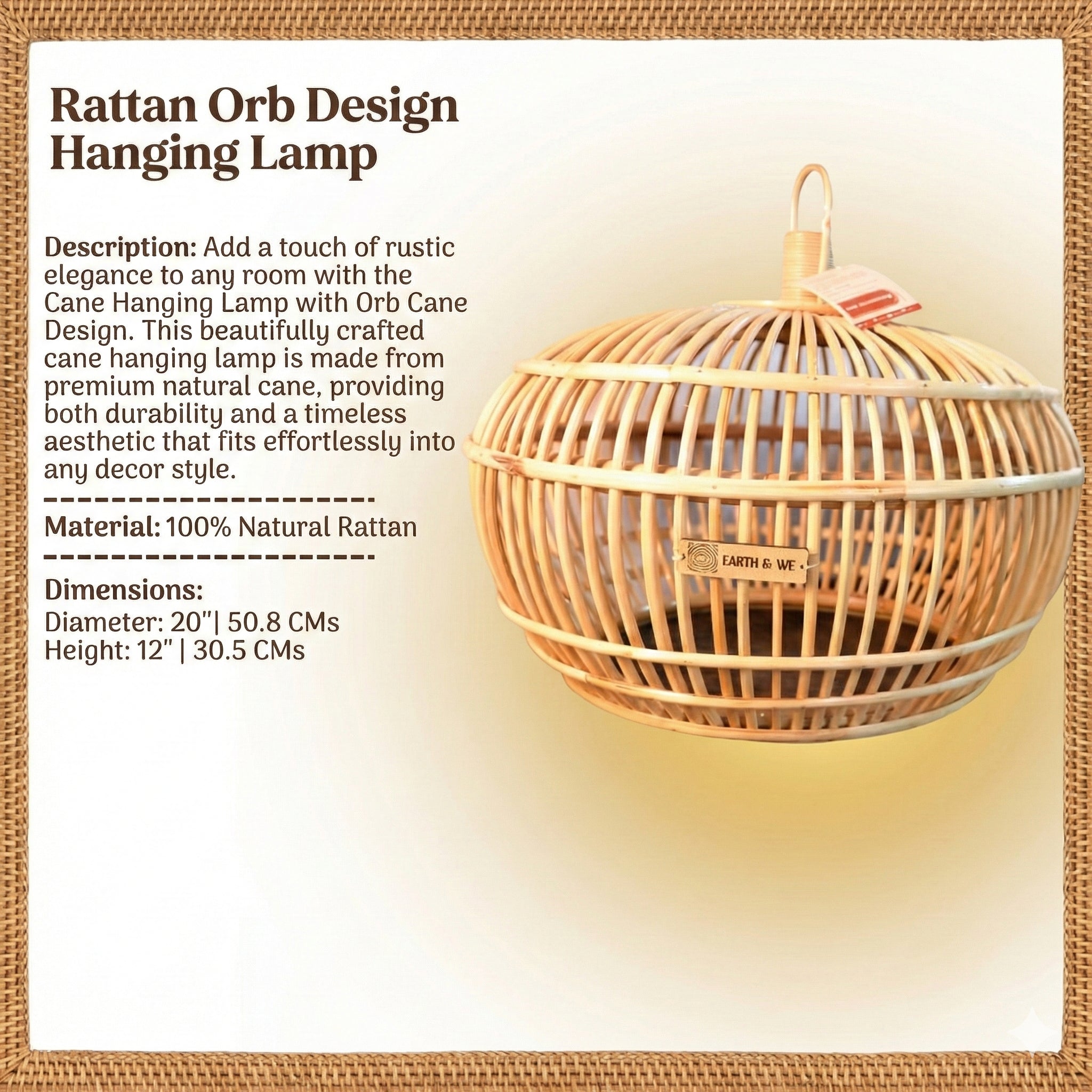Cane Hanging Lamp with Orb Cane Design