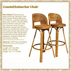 Cane Bar Chair with Coastal Woven Backrest for Interiors
