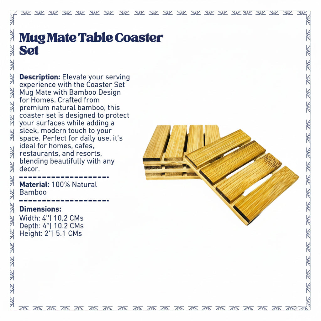 Coaster Set Mug Mate with Bamboo Design for Homes (Set of 4)