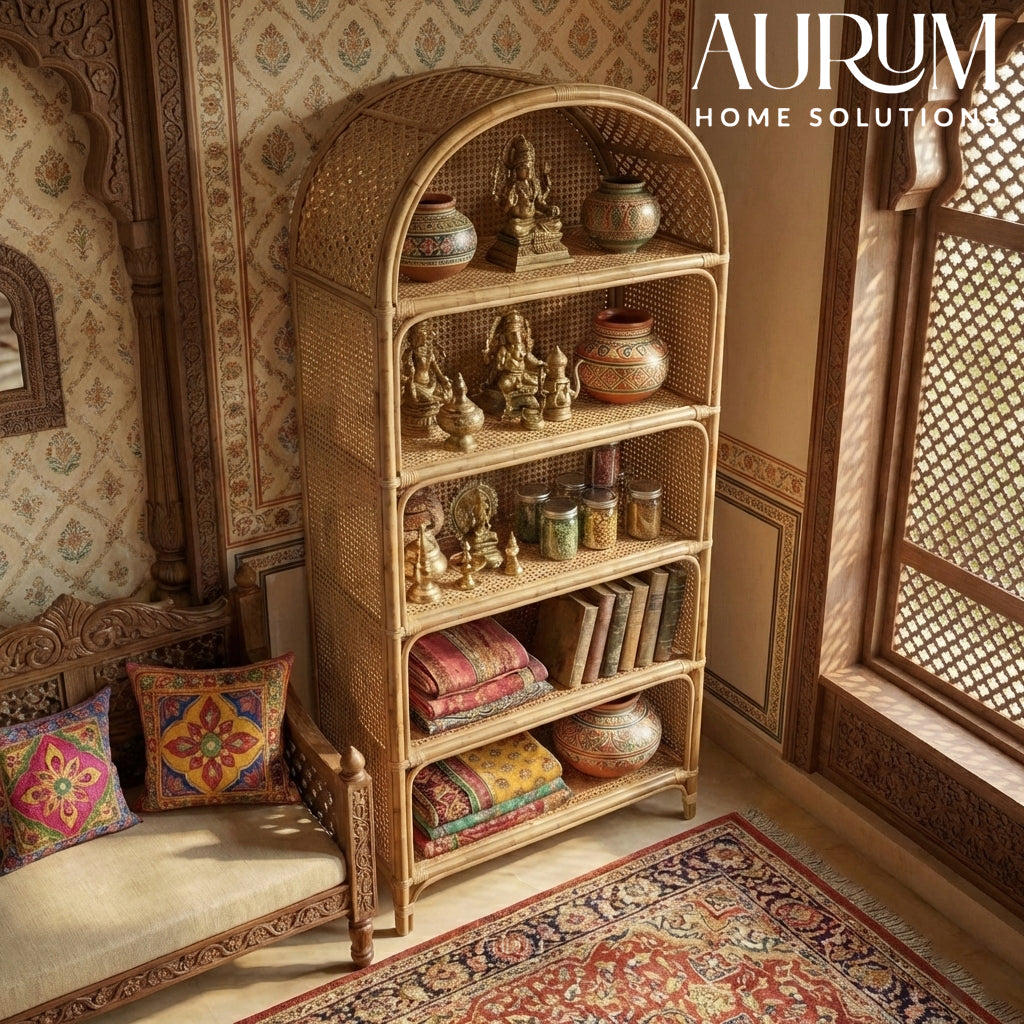 Storage Rack with Weave Wonder Natural Rattan Shelves