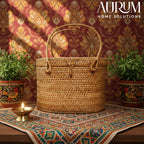 Borough - Lidded Oval Rattan Utility Basket with Dual Handles