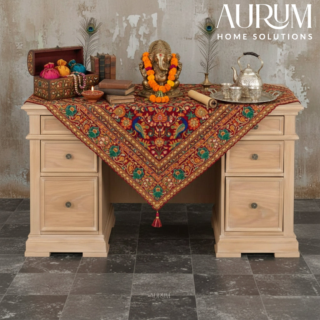 Sheesham Wood Pedestal Desk with 7 Drawers