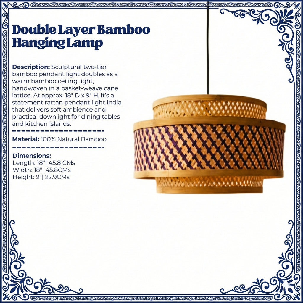 Double Layer Bamboo Hanging Lamp - Tiered Drum Pendant