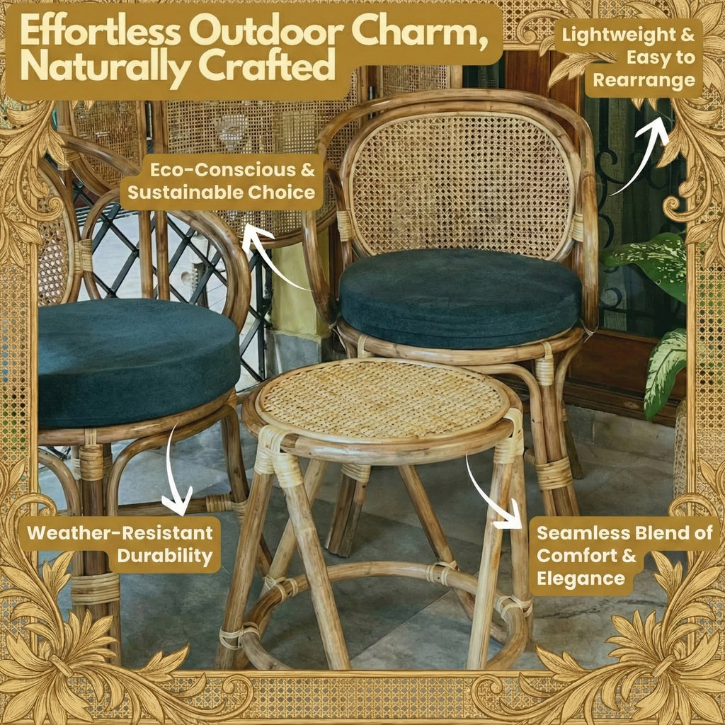Outdoor Seating for Balcon | Sunbeam Handwoven Outdoor Seating for Balcony & Garden- Rattan Patio Set |