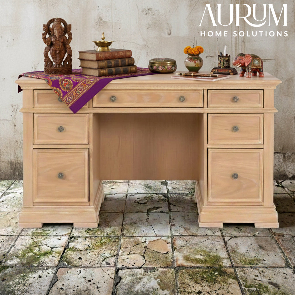 Sheesham Wood Pedestal Desk with 7 Drawers