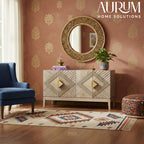 Handcarved Sunrise Sideboard in Washed Grey