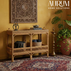 Console Table with Marvel Rattan Weaving and Two-Tier Design