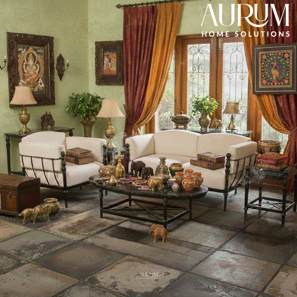 Regal Iron and Marble Living Room Furniture Set