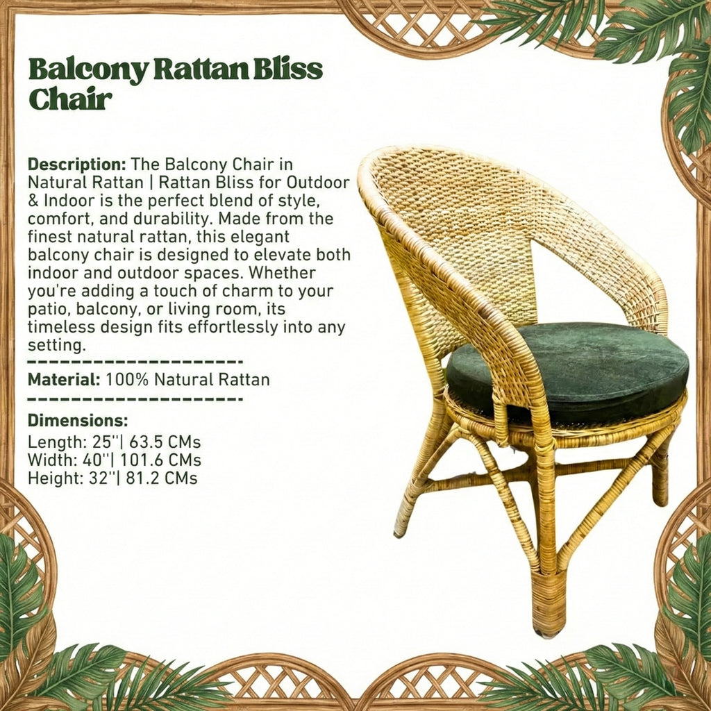 Balcony Chair in Natural Rattan | Rattan Bliss for Outdoor & Indoor