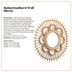 Wall Mirror with Rattan Sunburst Design for Homes