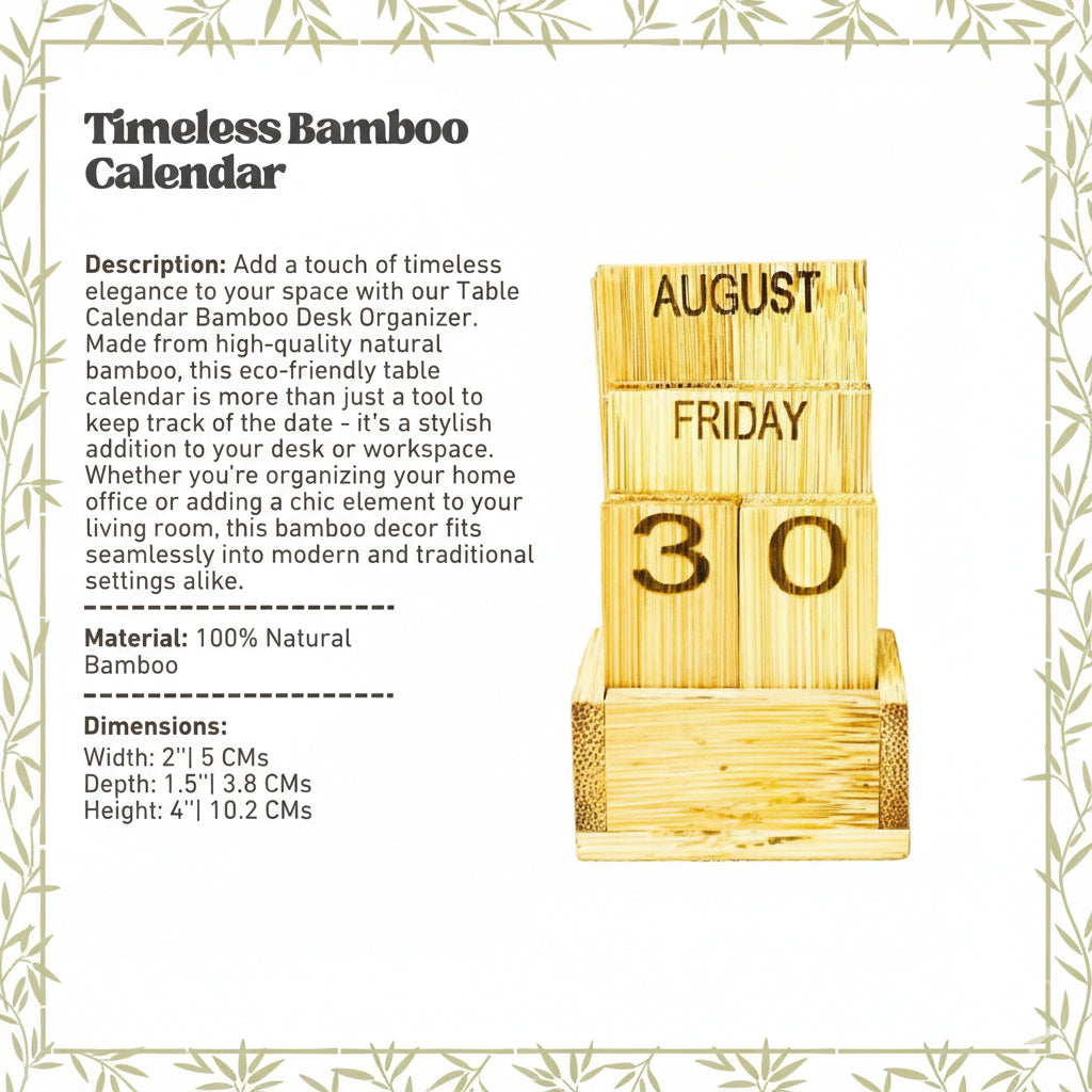 Table Calendar Bamboo Desk Organizer | Timeless Eco Decor