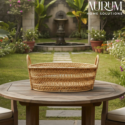 Drift Stash - Oval Rattan Basket with Dual Loop Handles